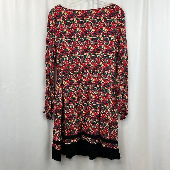 Lauren Conrad Womens Long Sleeve Floral Elastic Tie Waist Dress Above Knee M - Picture 7 of 9